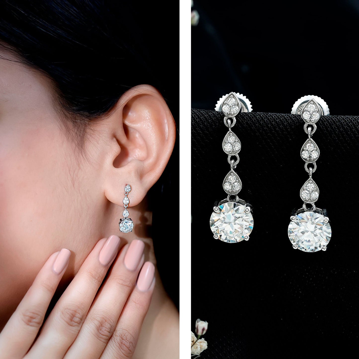 Certified 2.7 Carat Moissanite Dangling Earrings in Silver
