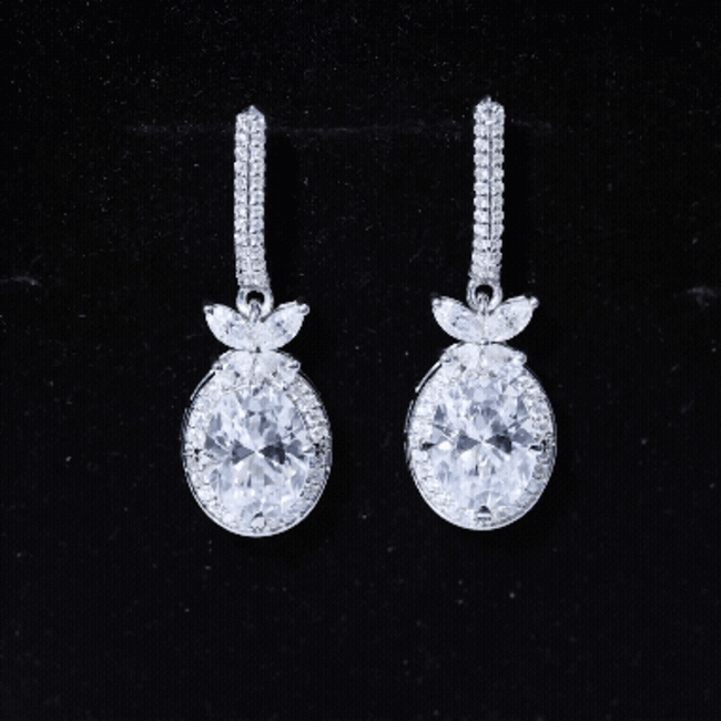 Certified 7X9 MM Oval Moissanite Wedding Drop Earrings with Screw Back