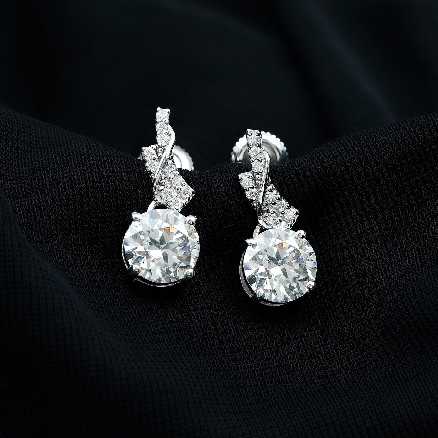 4.2 CT Certified Moissanite Designer Drop Earrings in Silver