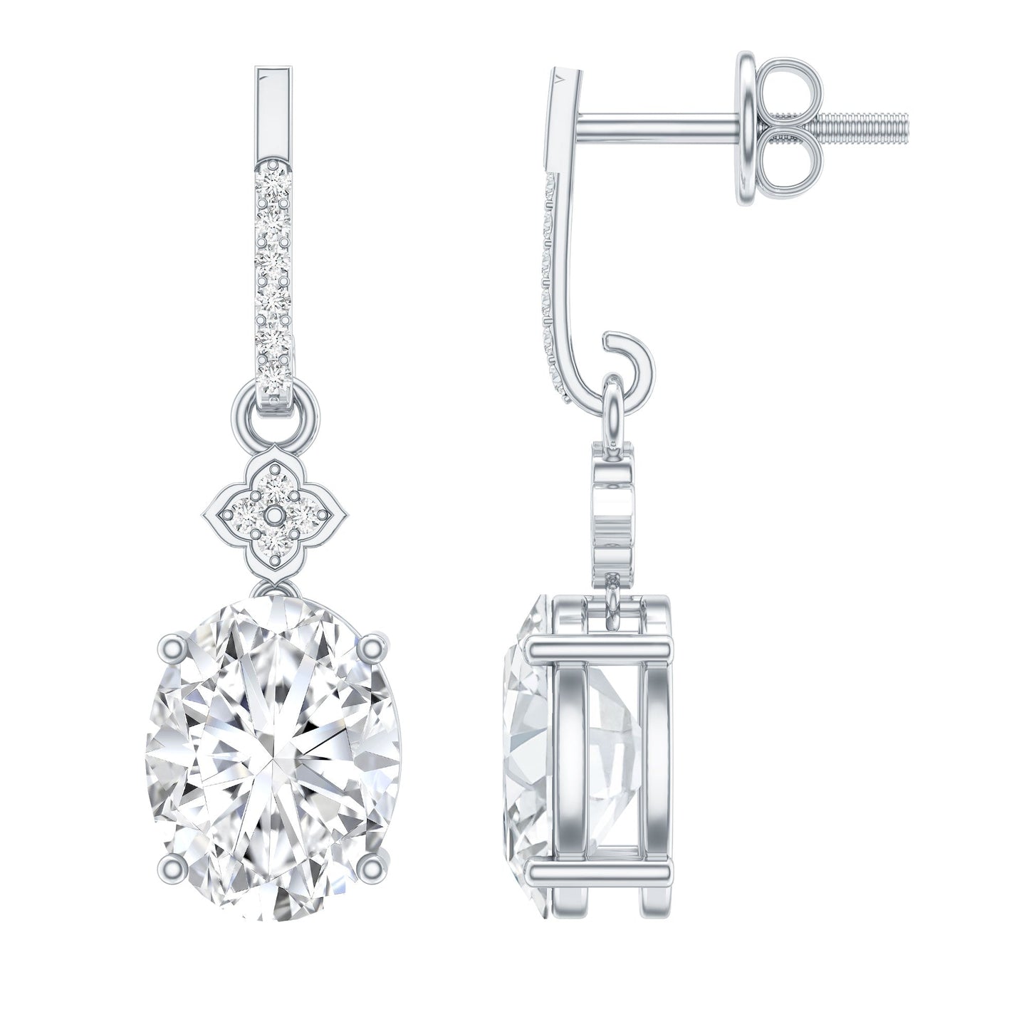 Certified Oval Shaped 4 Carat Moissanite Dangle Drop Earrings for Women