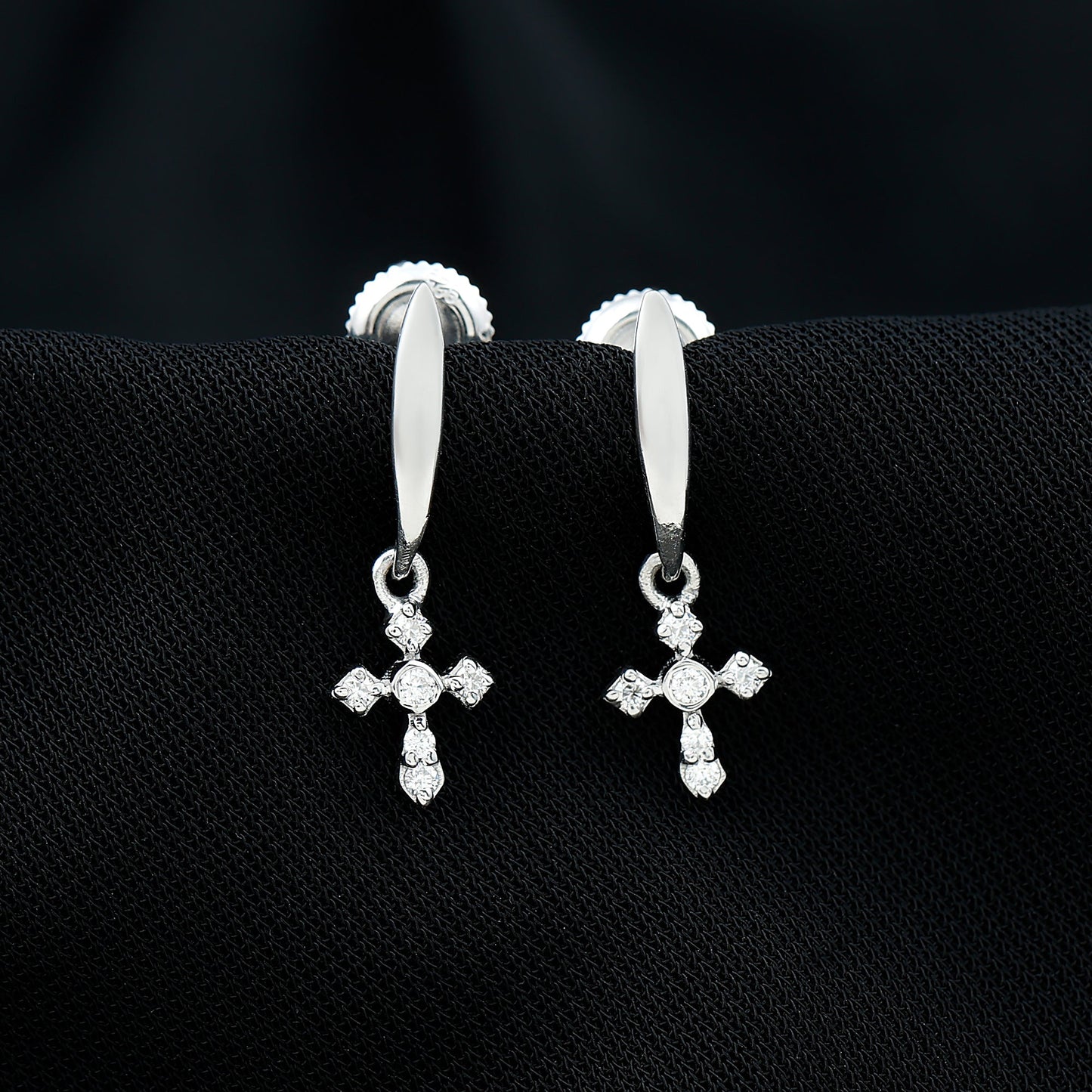 Minimalist Moissanite Cross Drop Earrings in Sterling Silver