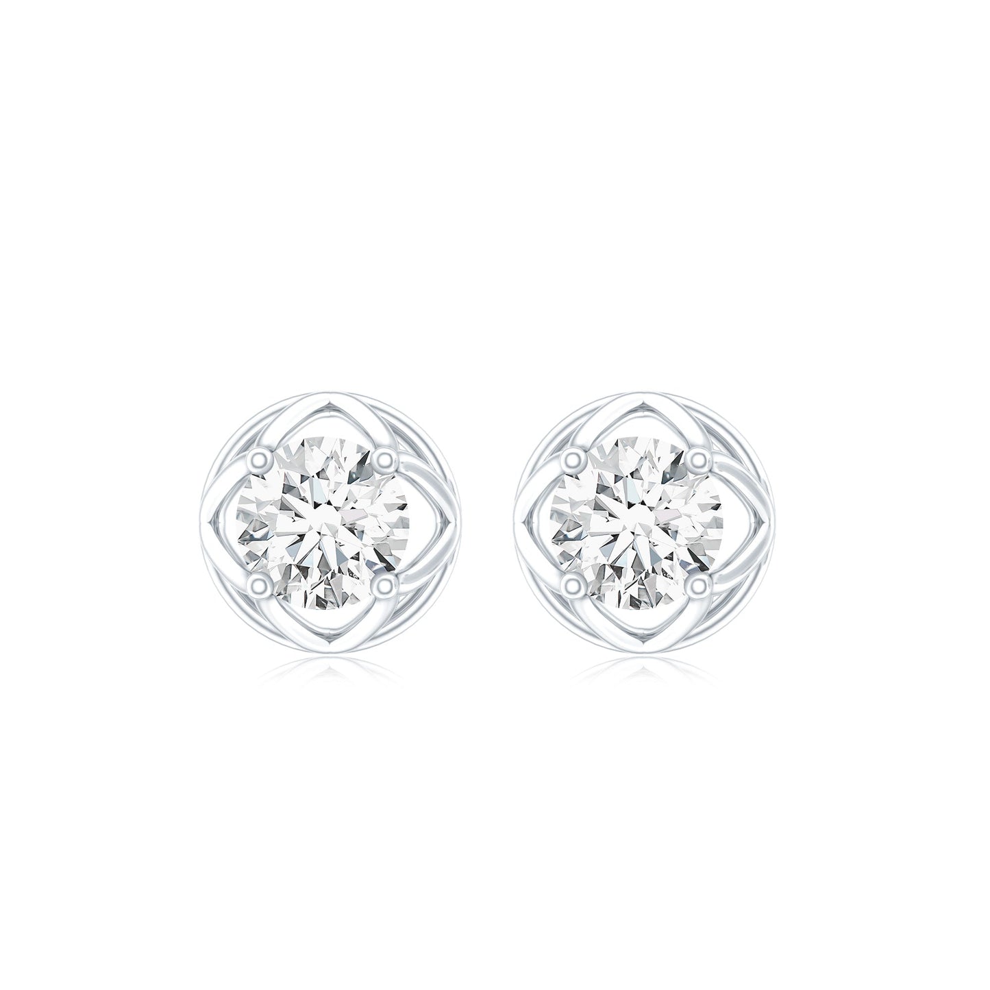 Round Diamond Solitaire Stud Earrings with Screw Back
