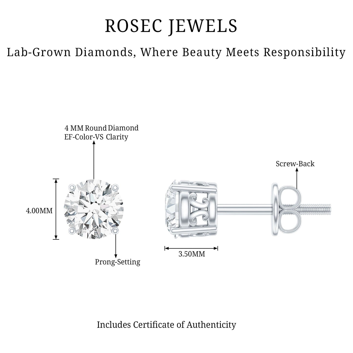 Brilliant Cut Diamond Solitaire Stud Earrings in Prong Setting