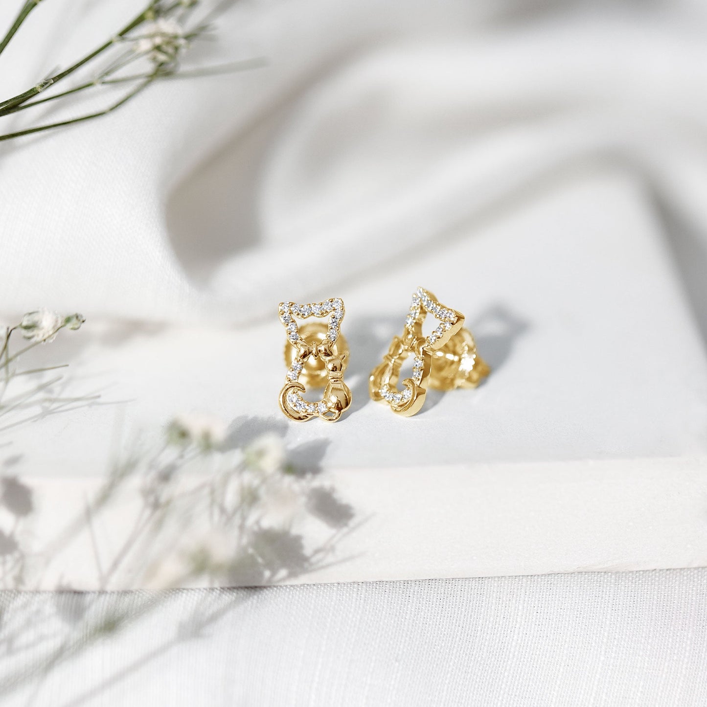 Certified Diamond Cat Stud Earrings
