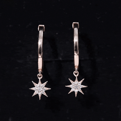 Diamond Star Drop Hoop Earrings