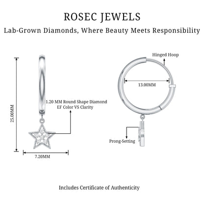 Diamond Star Drop Hoop Earrings