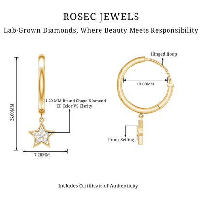 Diamond Star Drop Hoop Earrings