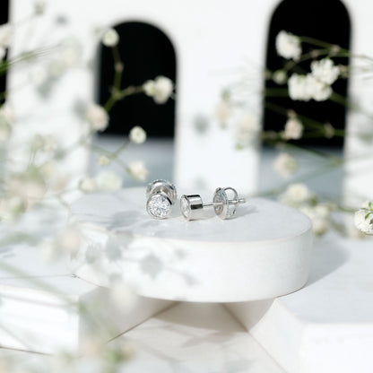 Minimalistic Bezel Set Diamond Stud Earrings