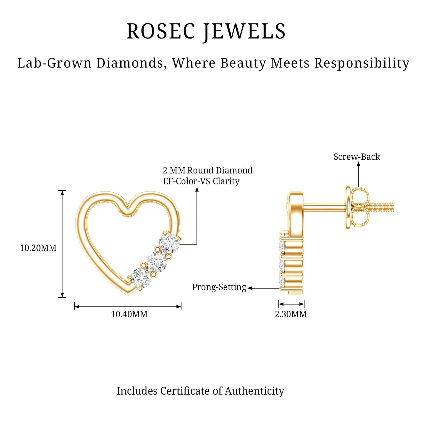 Diamond Heart Shape Stud Earring for Women