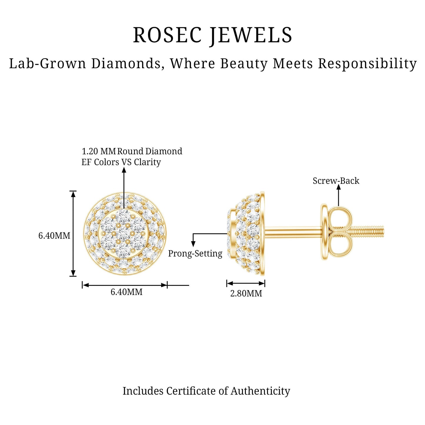 Certified Diamond Bridal Stud Earring with Screw Back