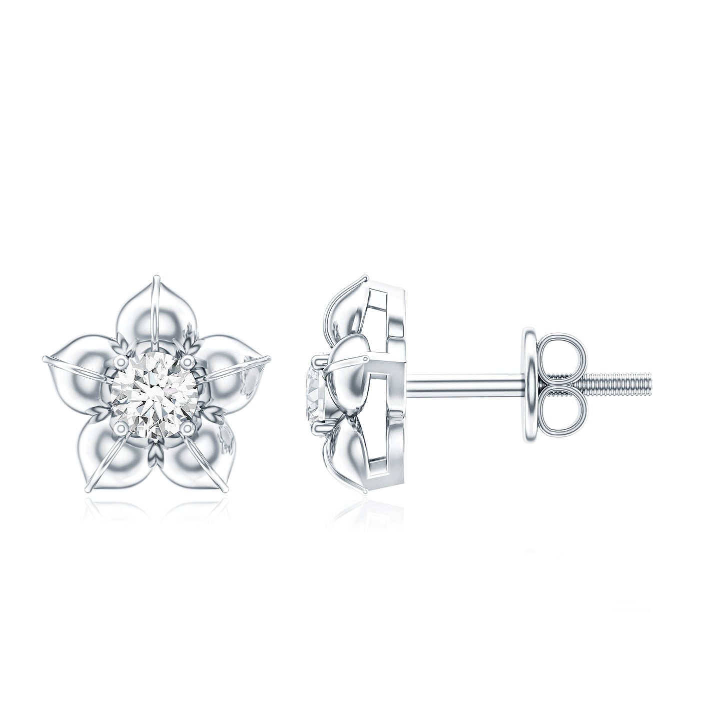 Diamond Flower Petal Stud Earrings in Prong Setting