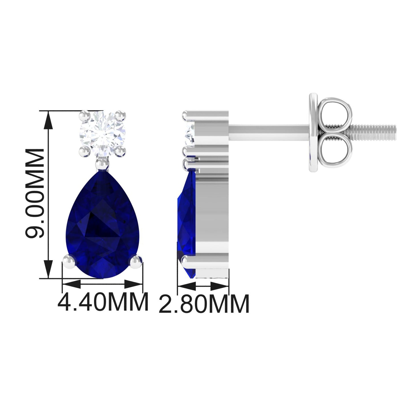 Pear Cut Blue Sapphire Diamond Two Stone Stud Earrings