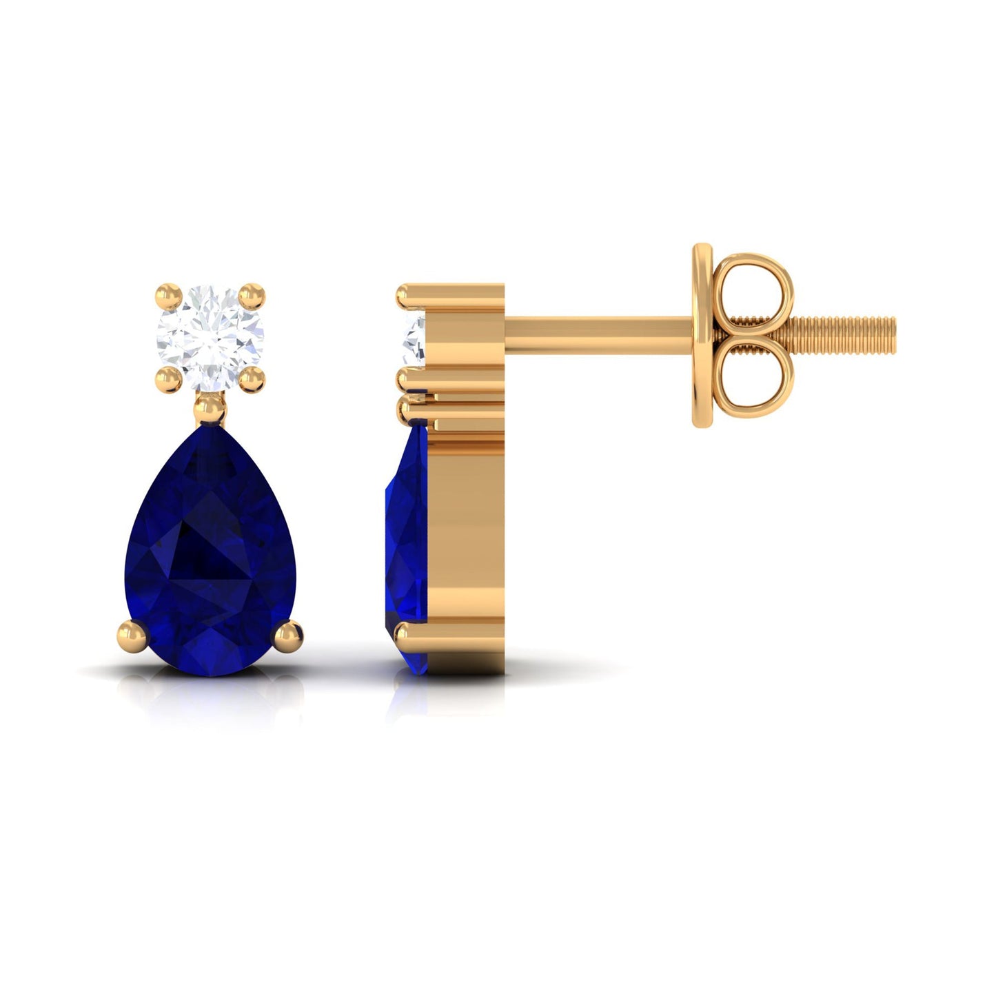 Pear Cut Blue Sapphire Diamond Two Stone Stud Earrings