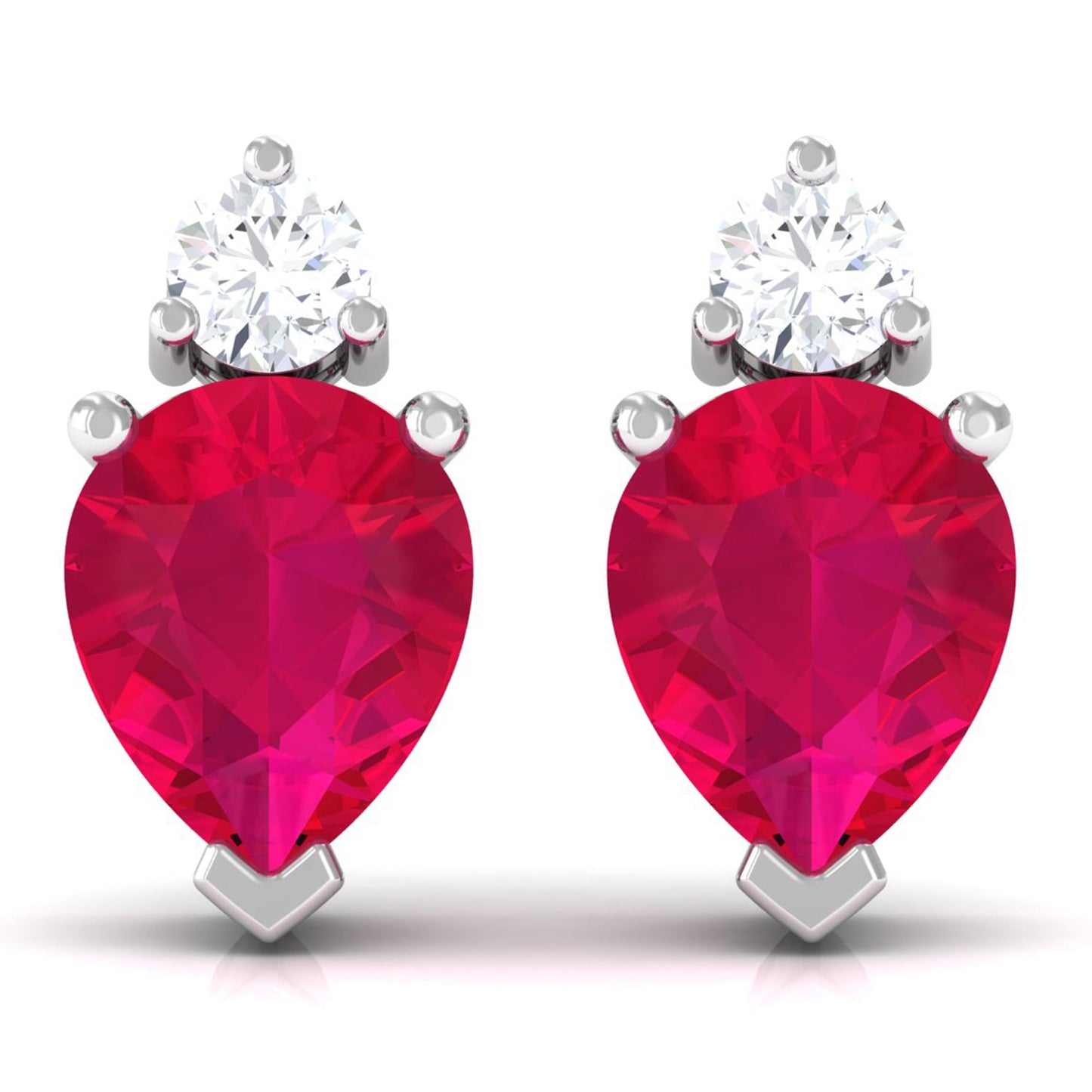 Pear Cut Ruby and Diamond Stud Earrings For Women