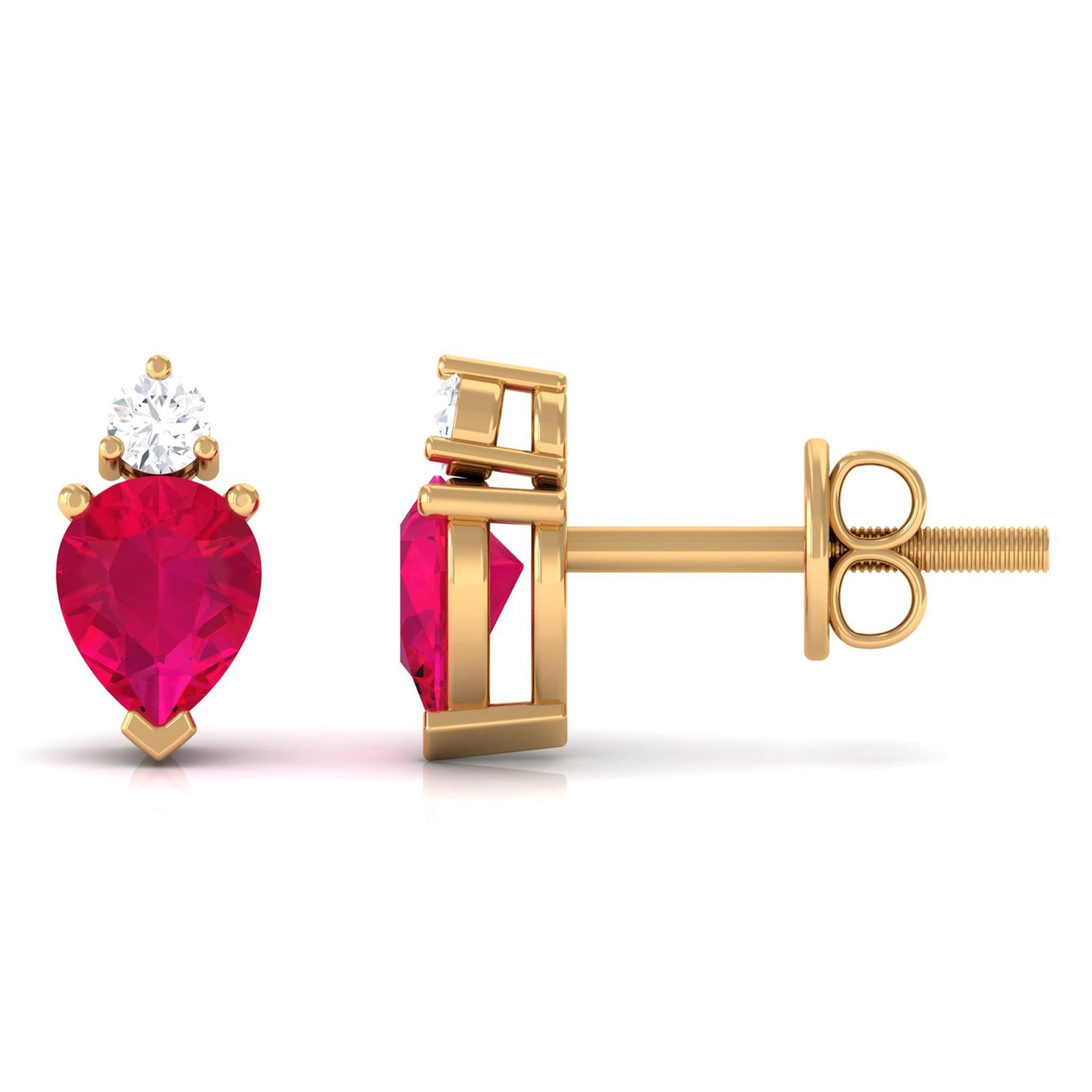 Pear Cut Ruby and Diamond Stud Earrings For Women