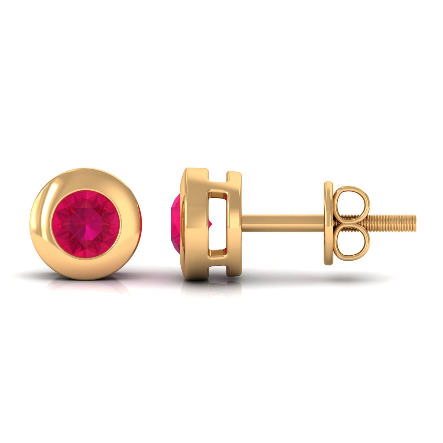 0.5 Carat Round Cut Ruby Solitaire Stud Earrings in Bezel Setting