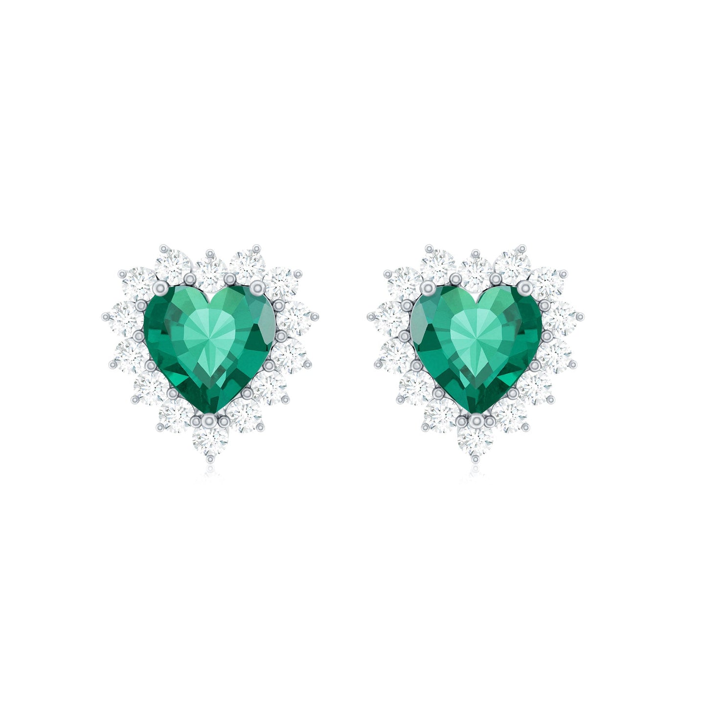 Heart Shaped Lab Created Emerald and Diamond Halo Stud Earrings
