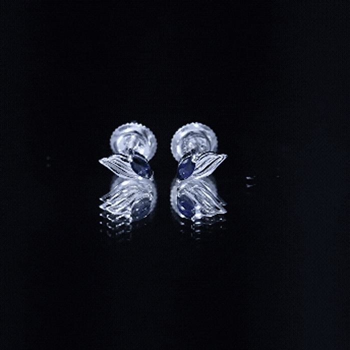 Genuine Marquise Cut Blue Sapphire Leaf Stud Earrings in Silver
