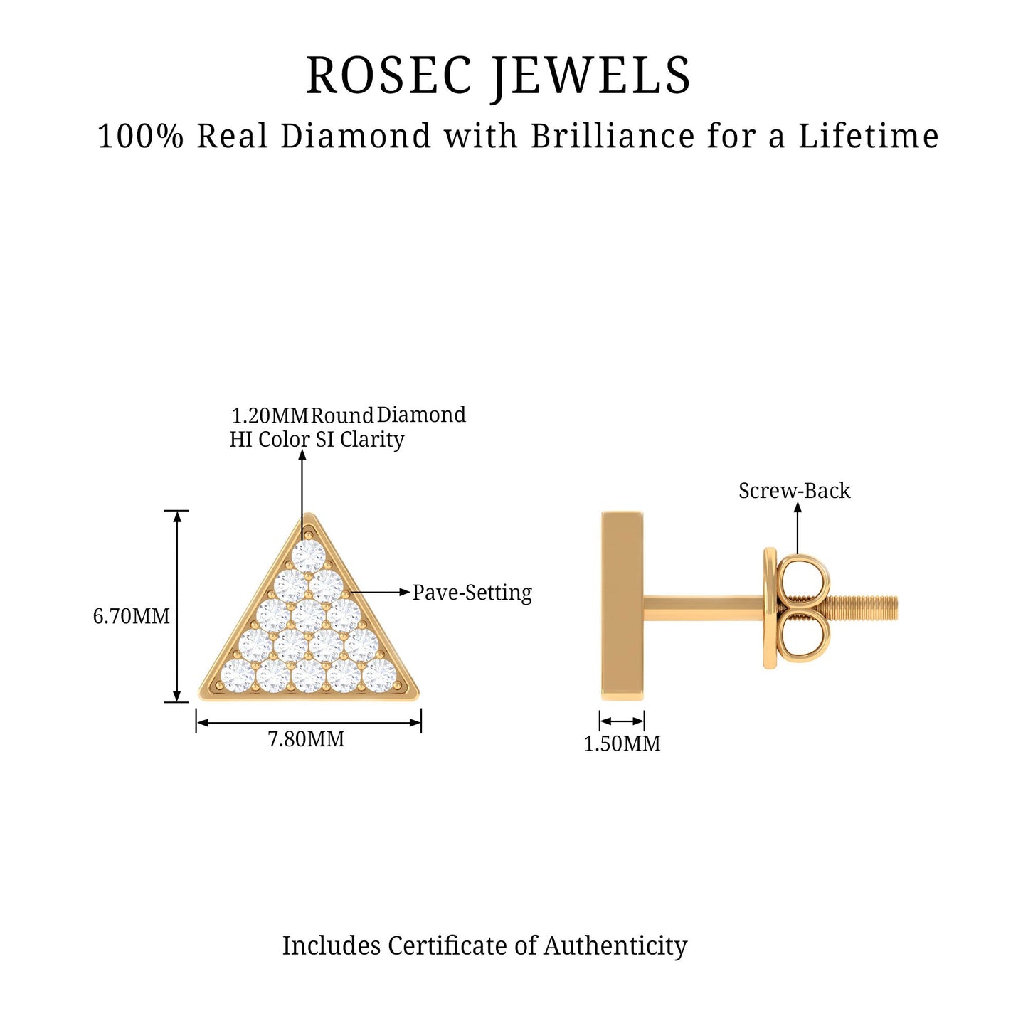 Genuine Diamond Triangle Stud Earrings