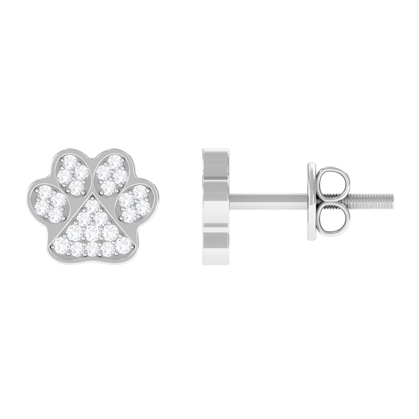 Real Diamond Cute Paw Stud Earrings