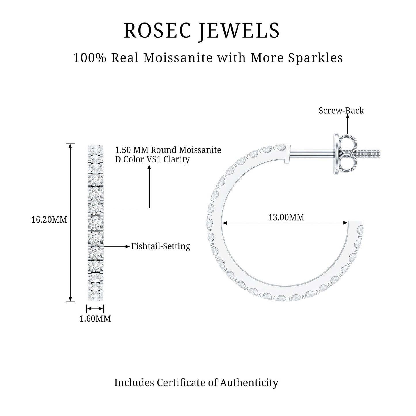 Certified Moissanite Hoop Earrings