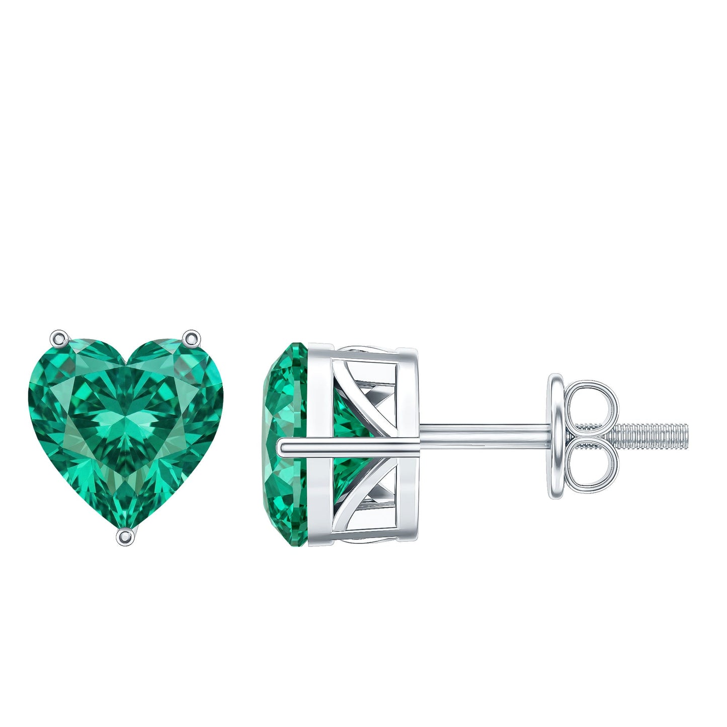 7MM Heart Shape Lab Created Emerald Solitaire Stud Earrings