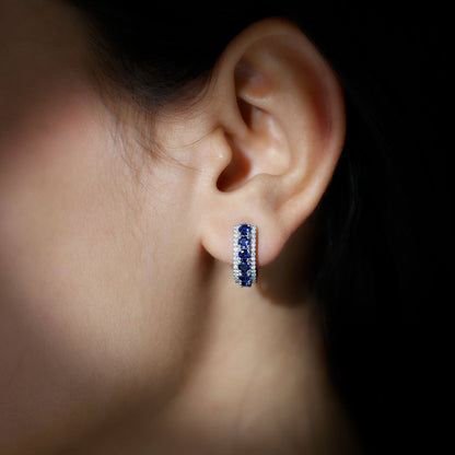 Certified Lab Created Blue Sapphire Hoop Earrings With Diamond