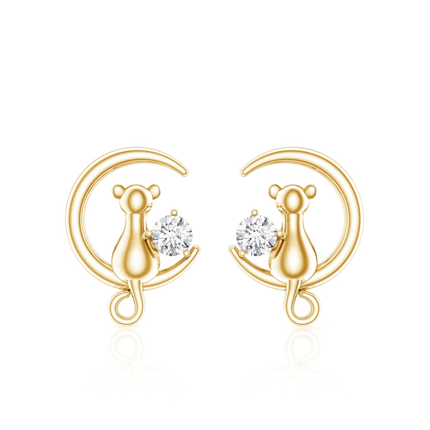 Certified Cat Moon Earrings with Moissanite
