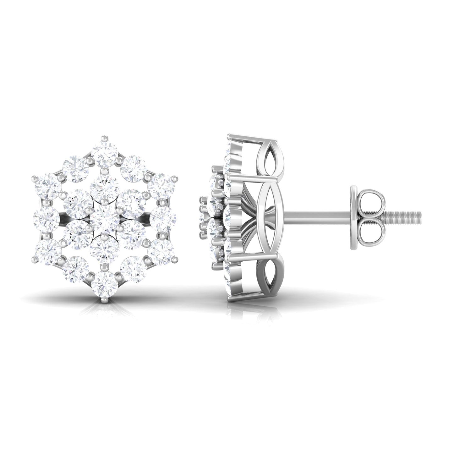 Certified Moissanite Flower Cluster Earrings with Screw Back
