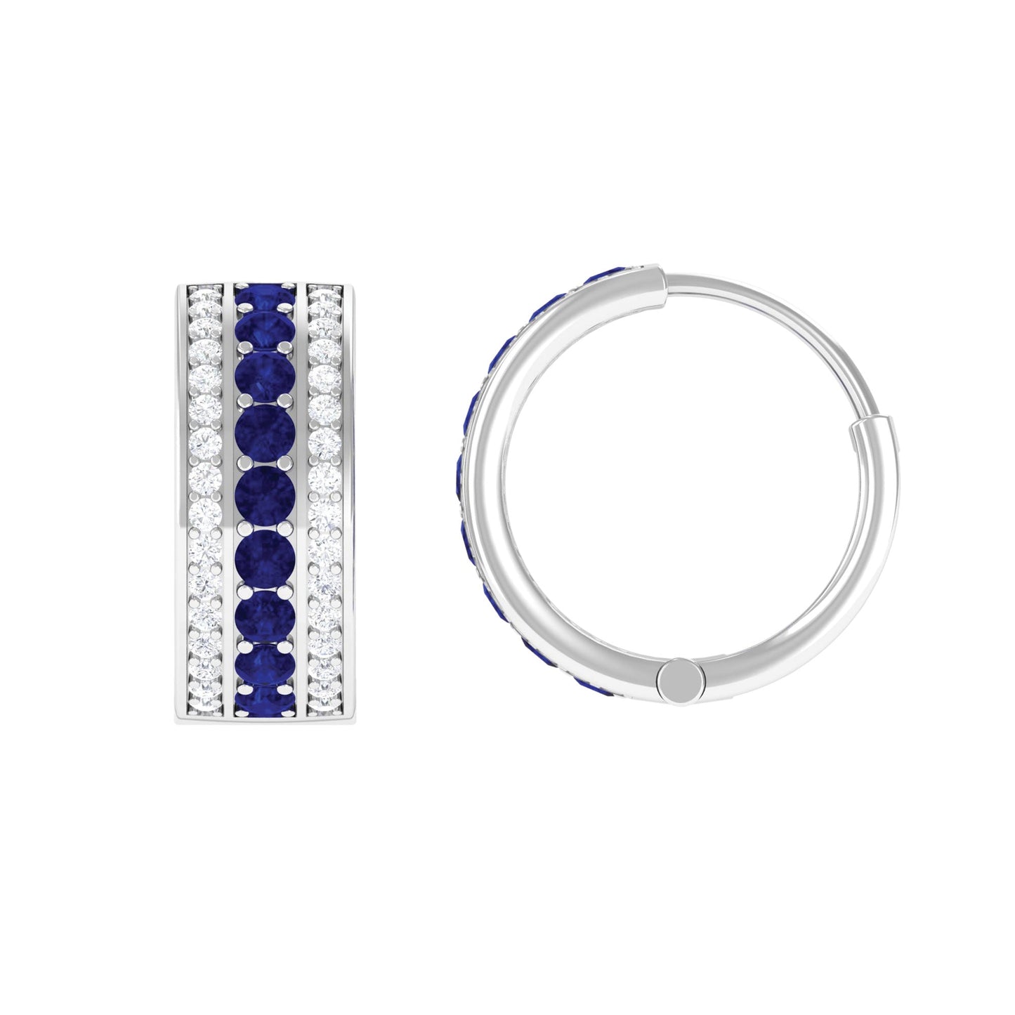 Lab Created Blue Sapphire and Diamond Hoop Earrings For Her