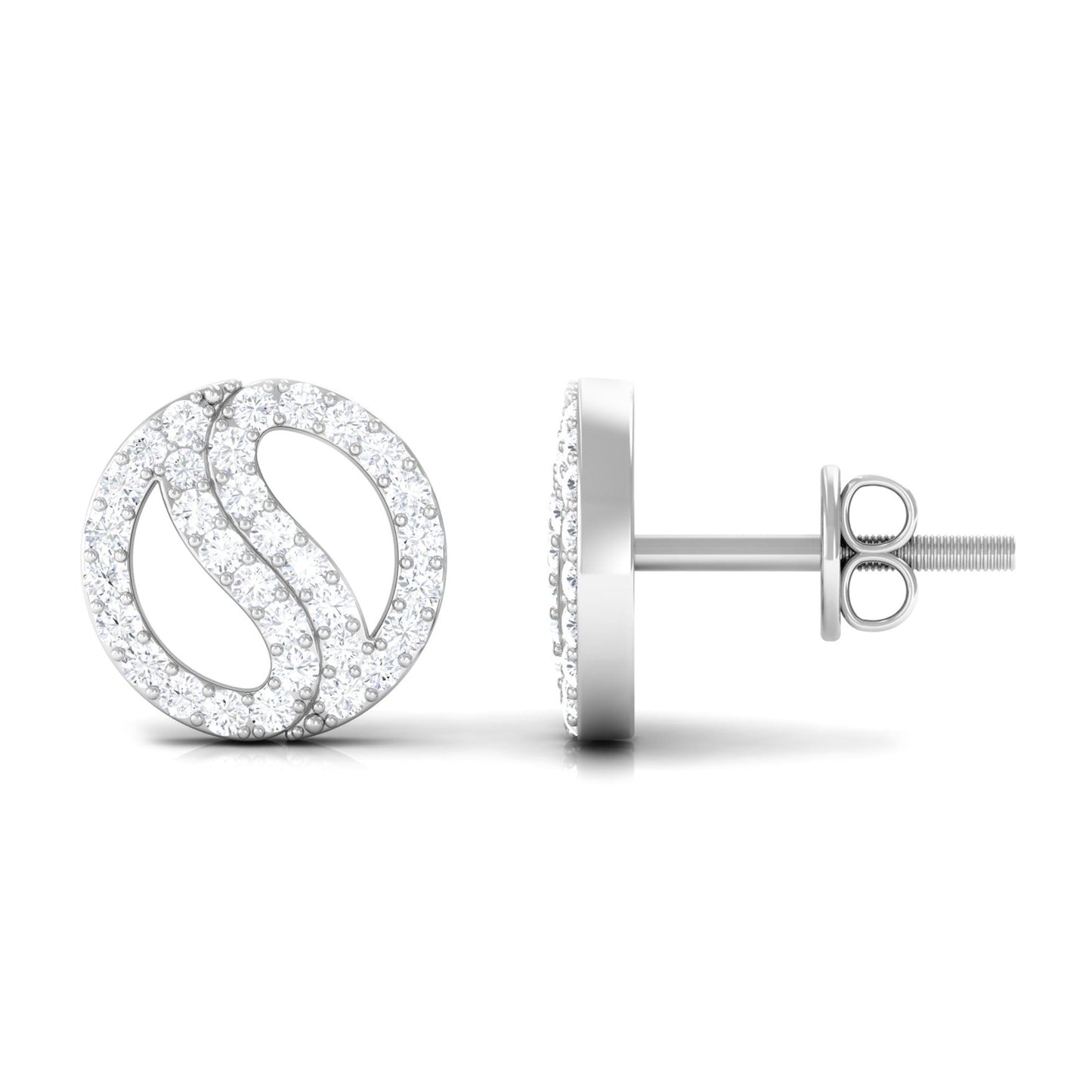 Classic Real Diamond Round Stud Earrings with Screw Back