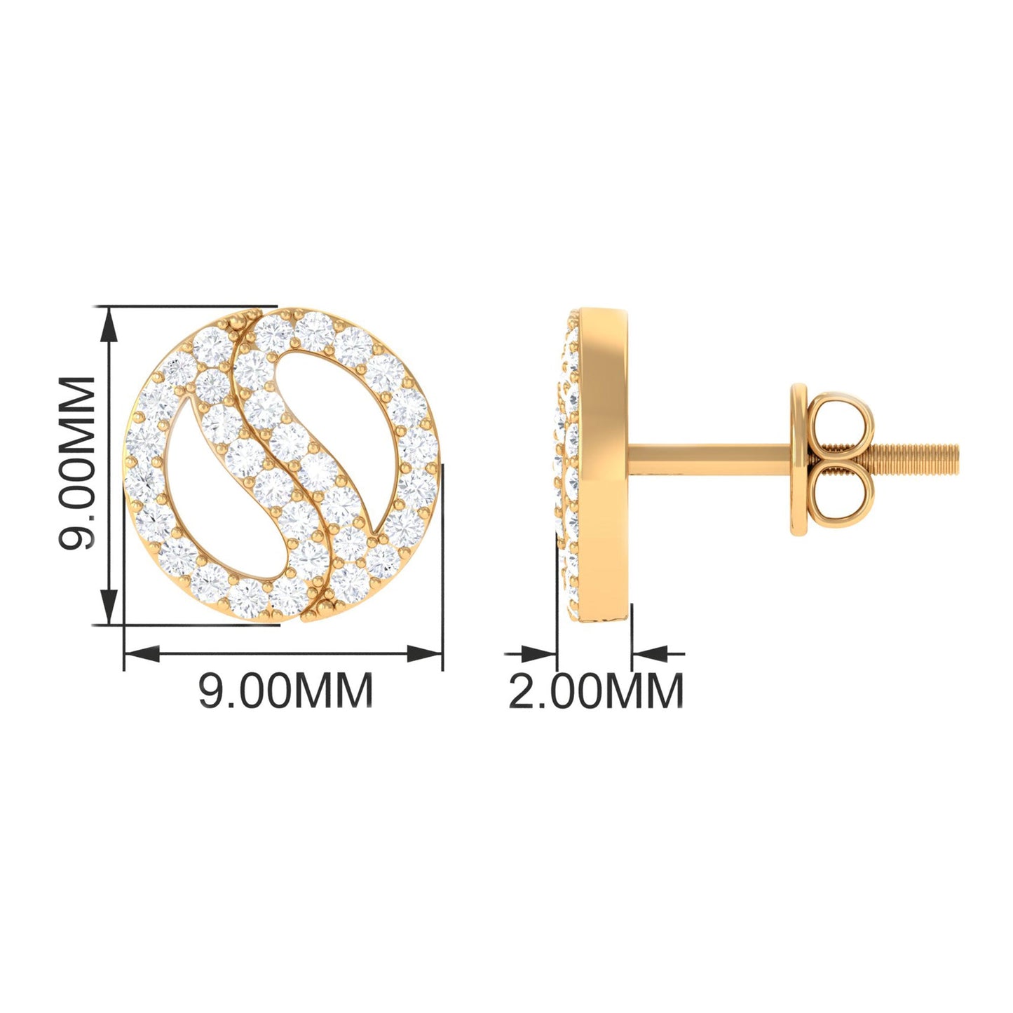 Classic Real Diamond Round Stud Earrings with Screw Back