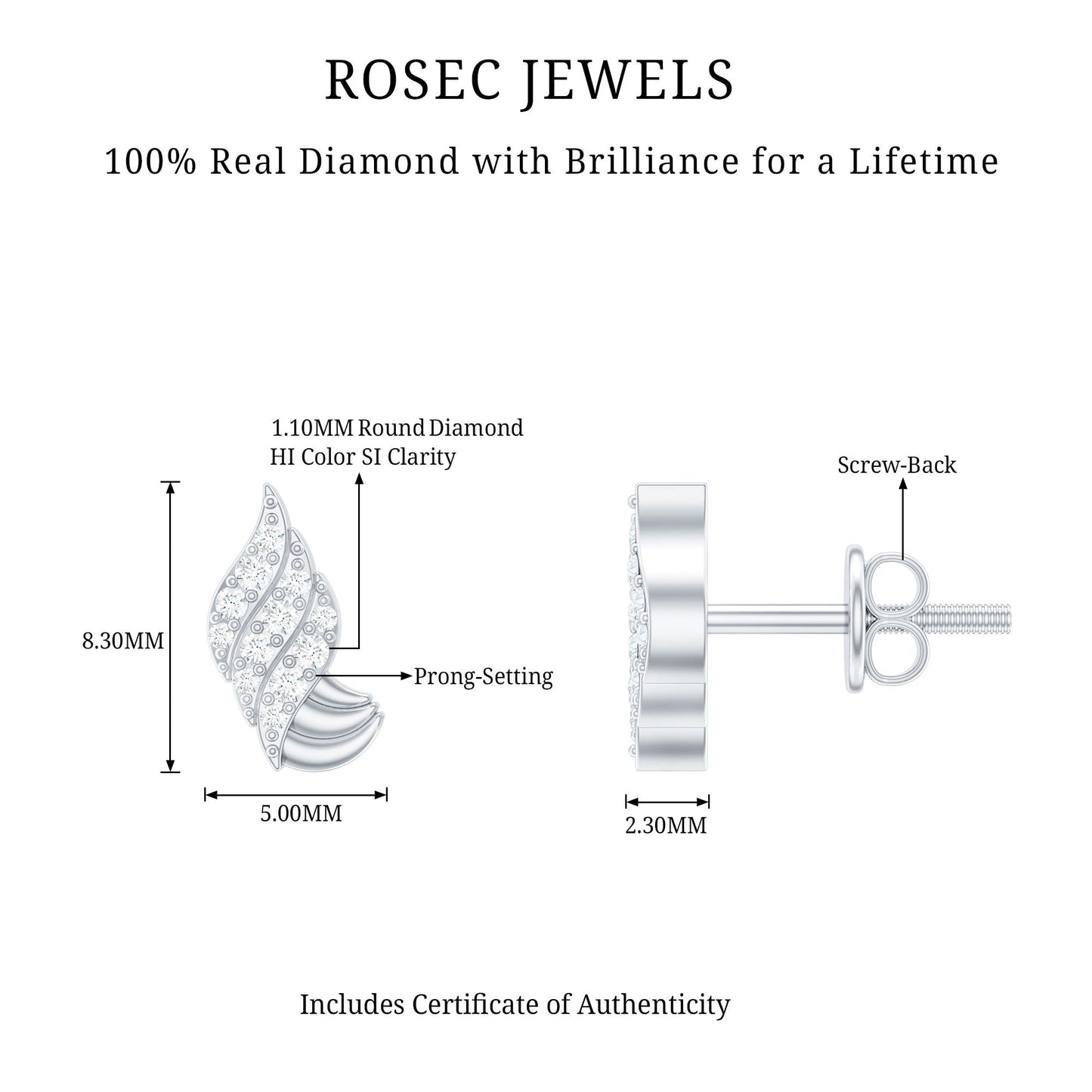 Contemporary Diamond Stud Earrings with Certificate