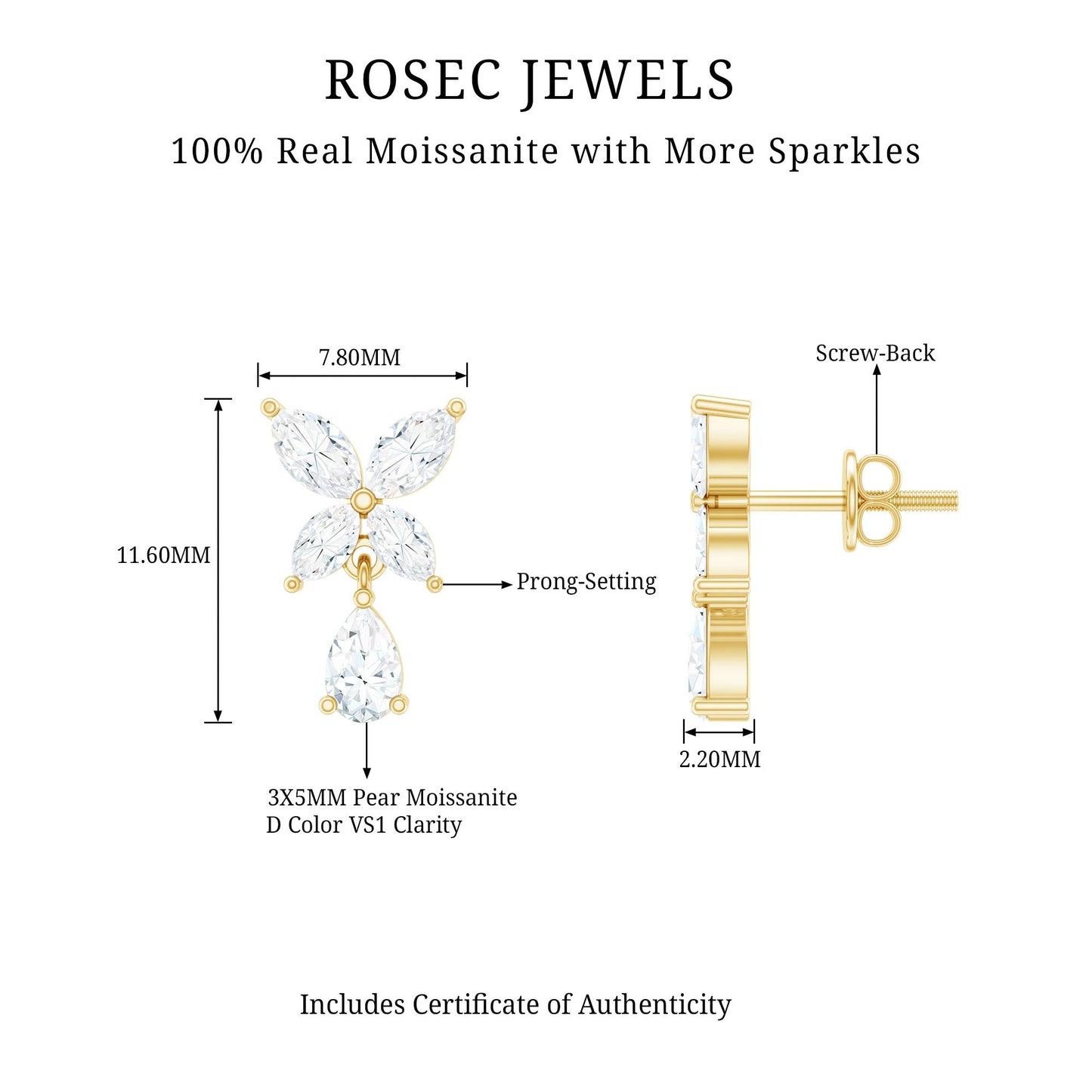 Marquise and Pear Cut Moissanite Flower Drop Earrings