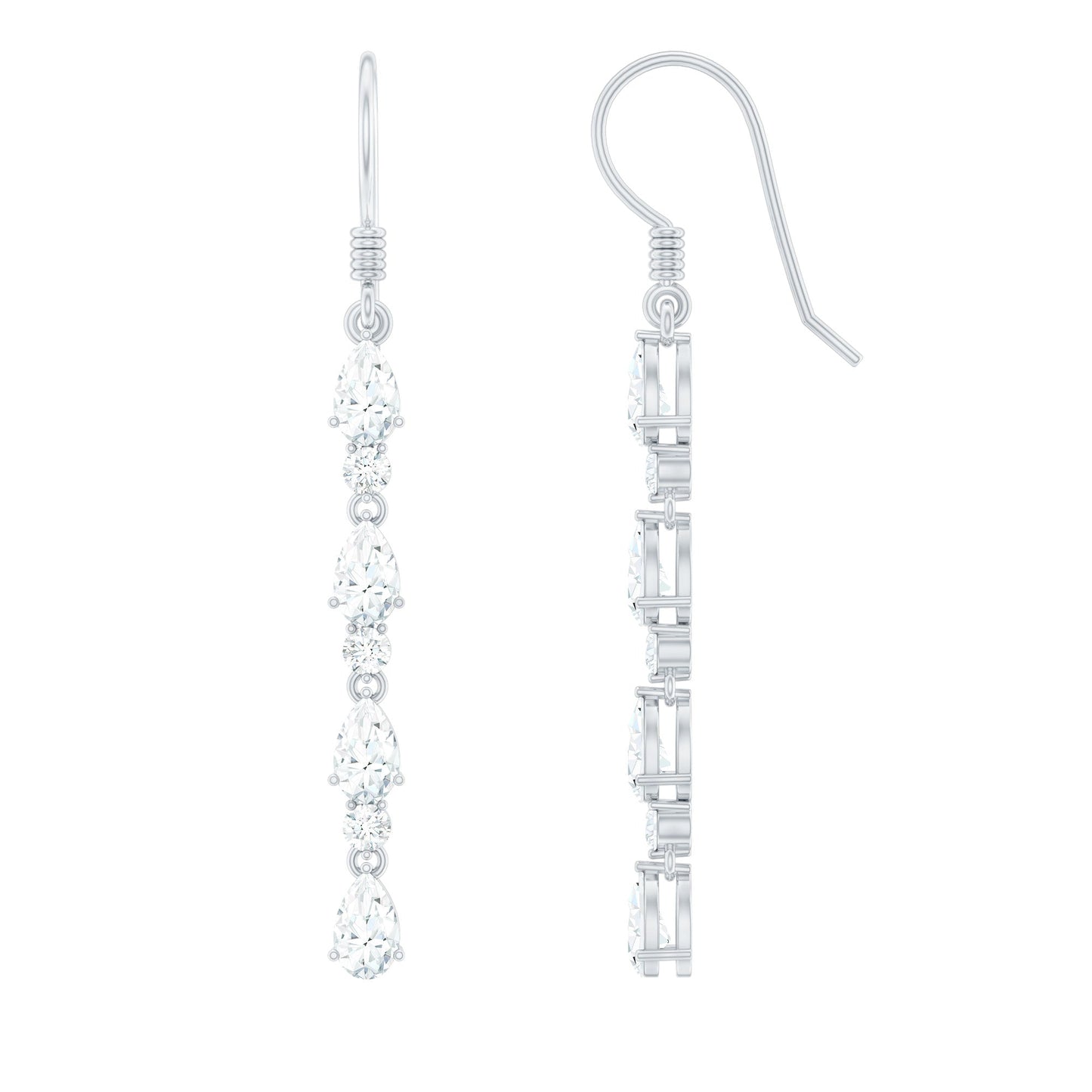 Pear and Round Cut Moissanite Dangle Earrings with Fish Hook