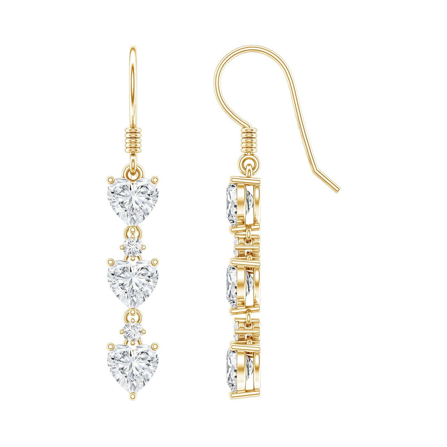 Heart and Round Shape Moissanite Dangle Earrings