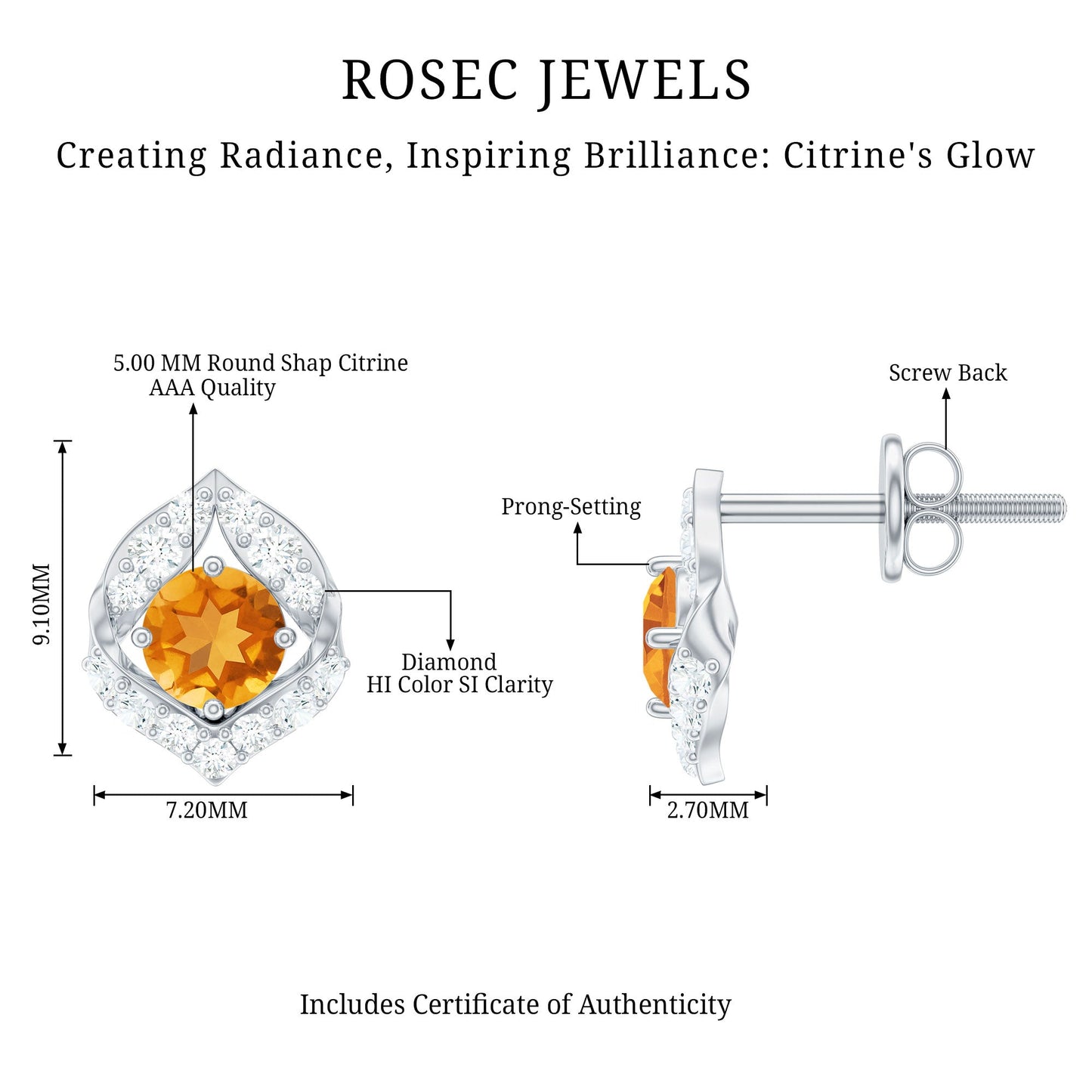 Nature Inspired Citrine Leaf Earrings with Diamond