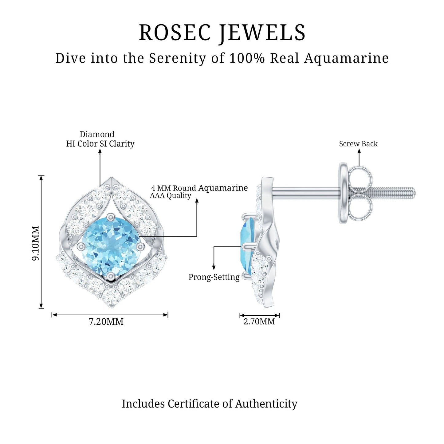 Vintage Inspired Aquamarine Diamond Leaf Earrings