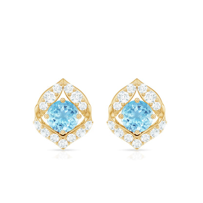 Vintage Inspired Aquamarine Diamond Leaf Earrings