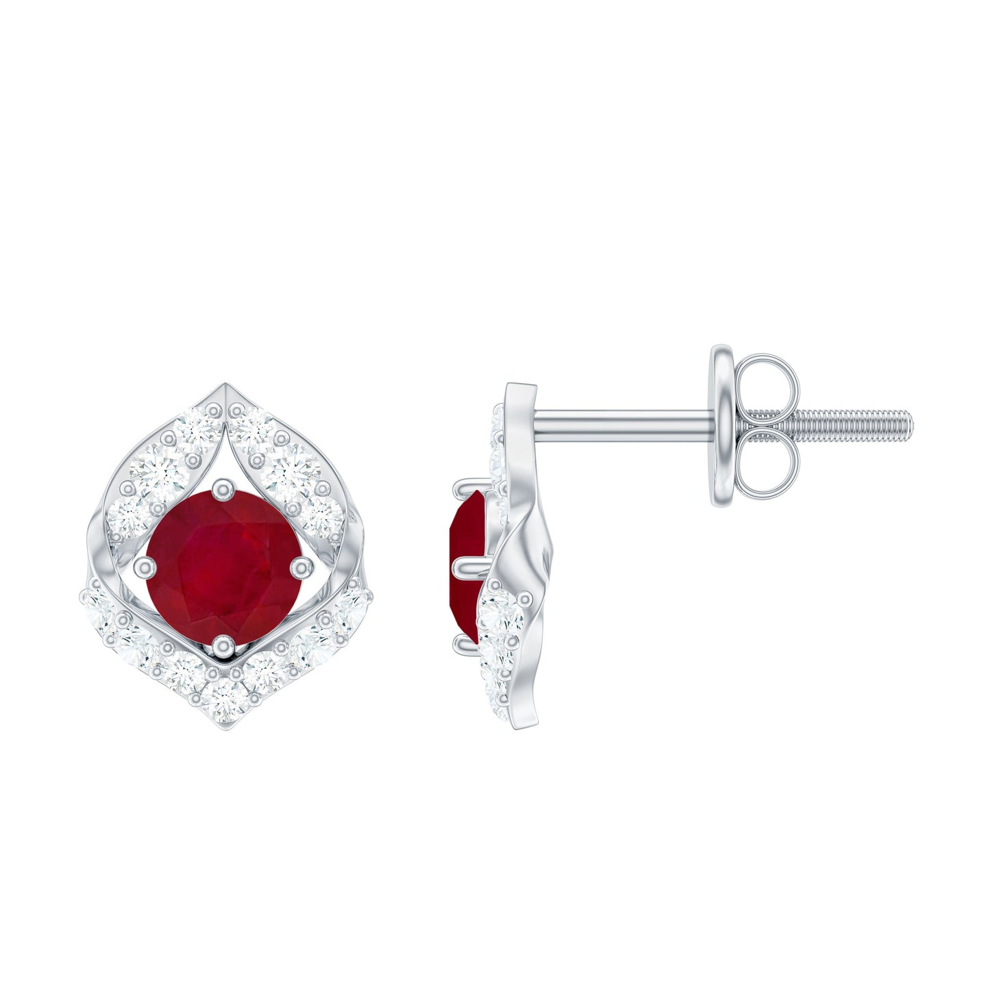 Natural Ruby Diamond Stud Earrings for Women