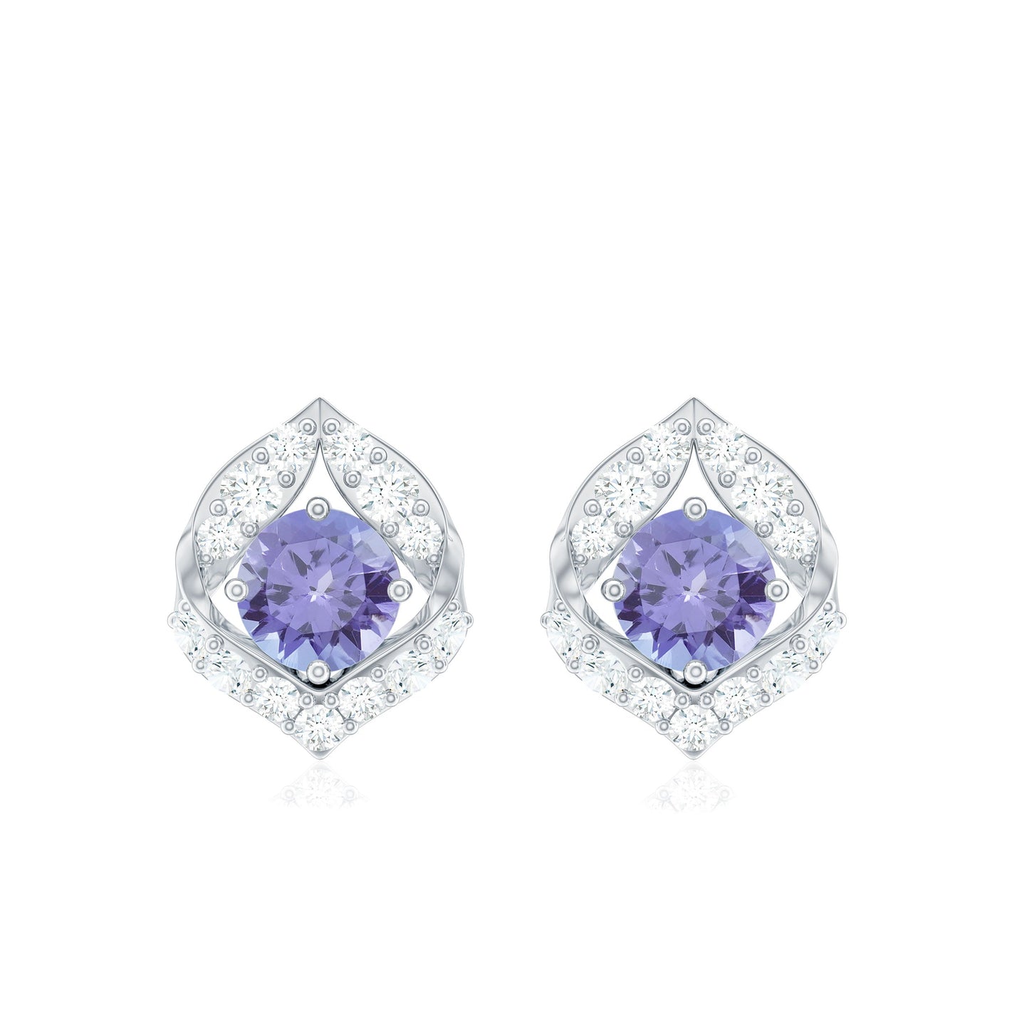 Natural 1 Carat Tanzanite Stud Earrings with Diamond or Women