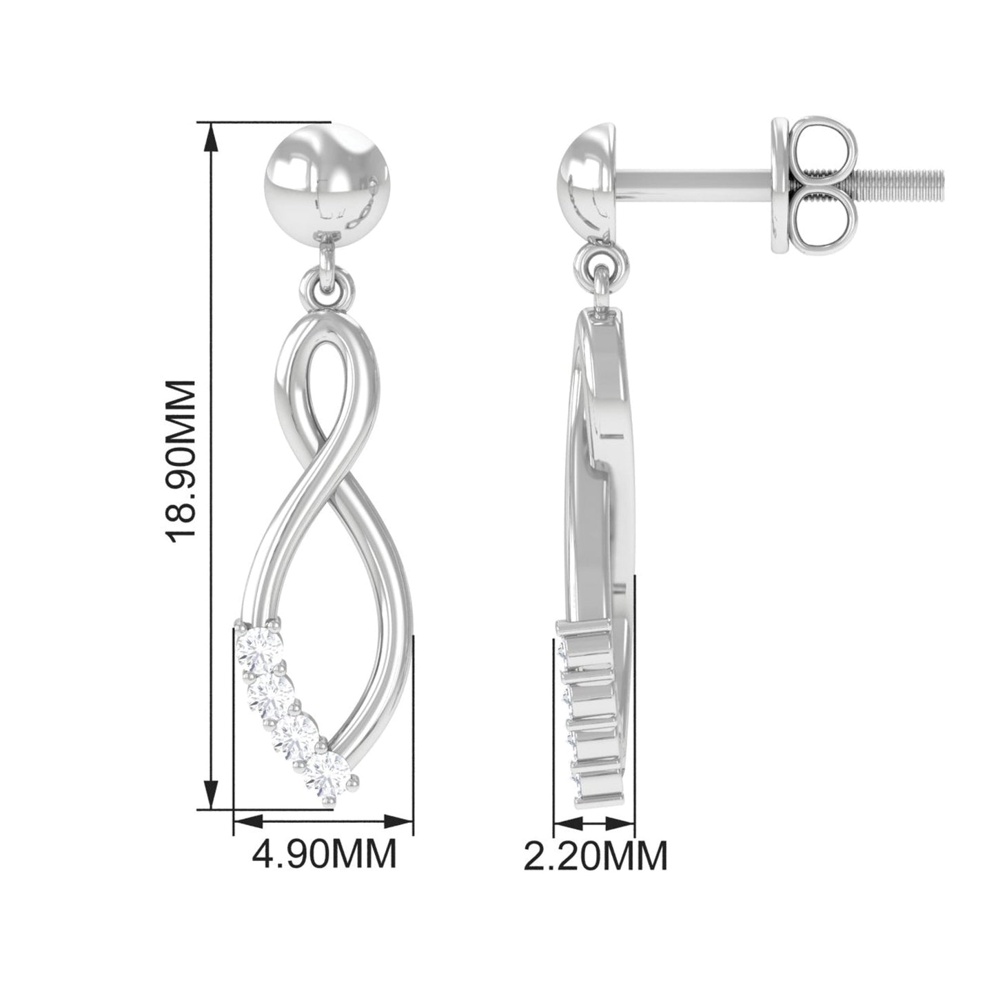 Certified Moissanite Infinity Drop Earrings with Screw Back