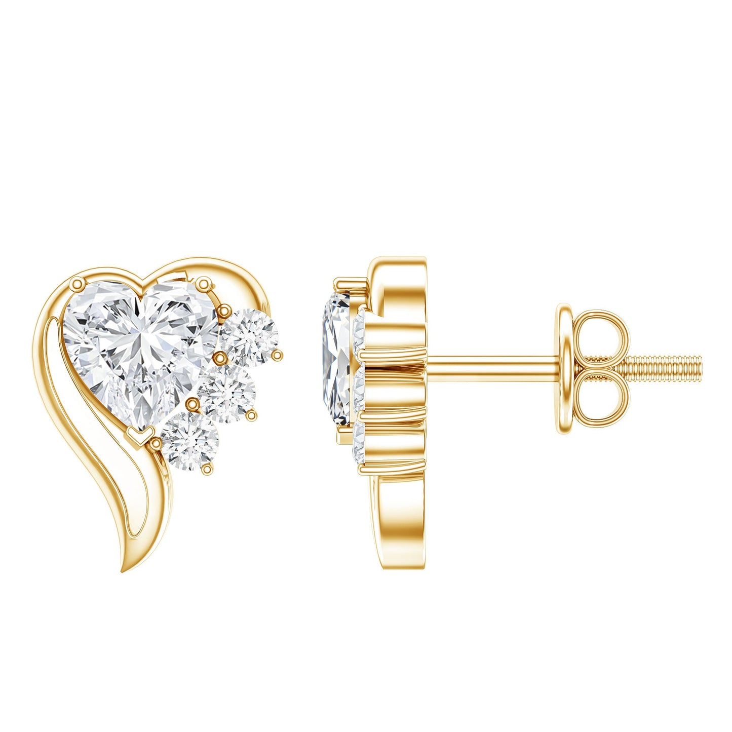Heart Shape Lab Grown Diamond Minimal Stud Earrings with Screw Back