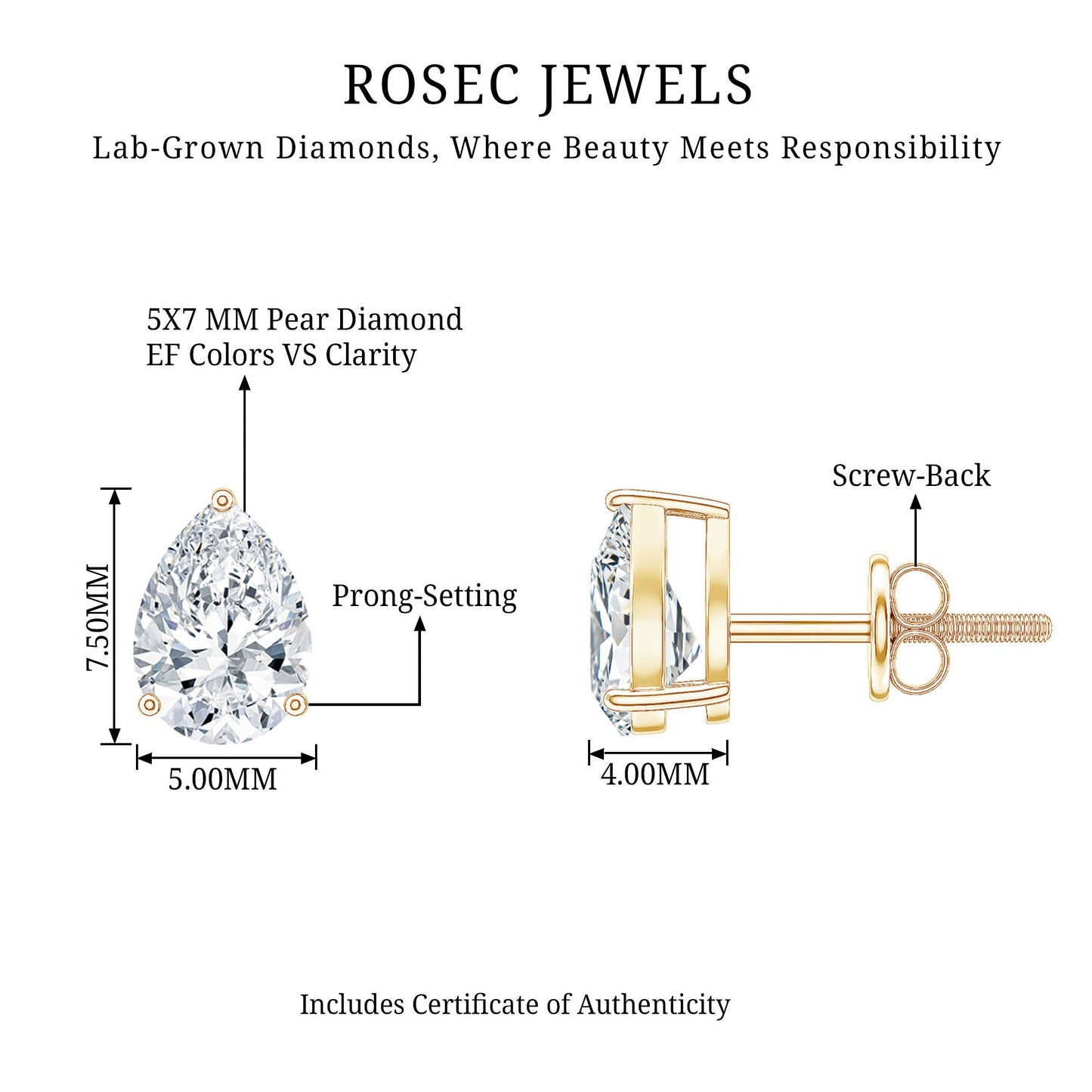 Pear Shape Lab Grown Diamond Solitaire Stud Earrings