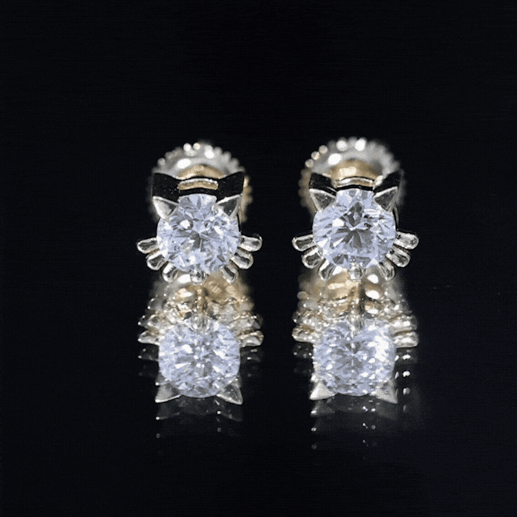 Cute Cat Stud Earrings with Lab Grown Diamond