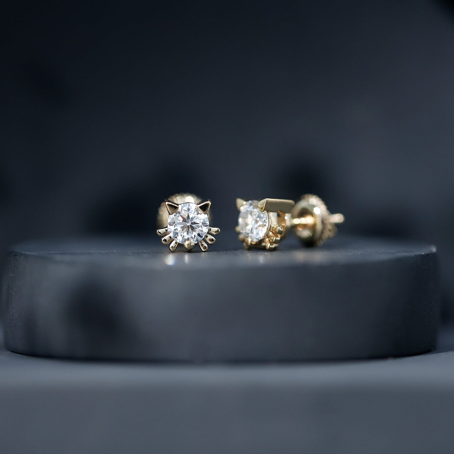 Cute Cat Stud Earrings with Lab Grown Diamond