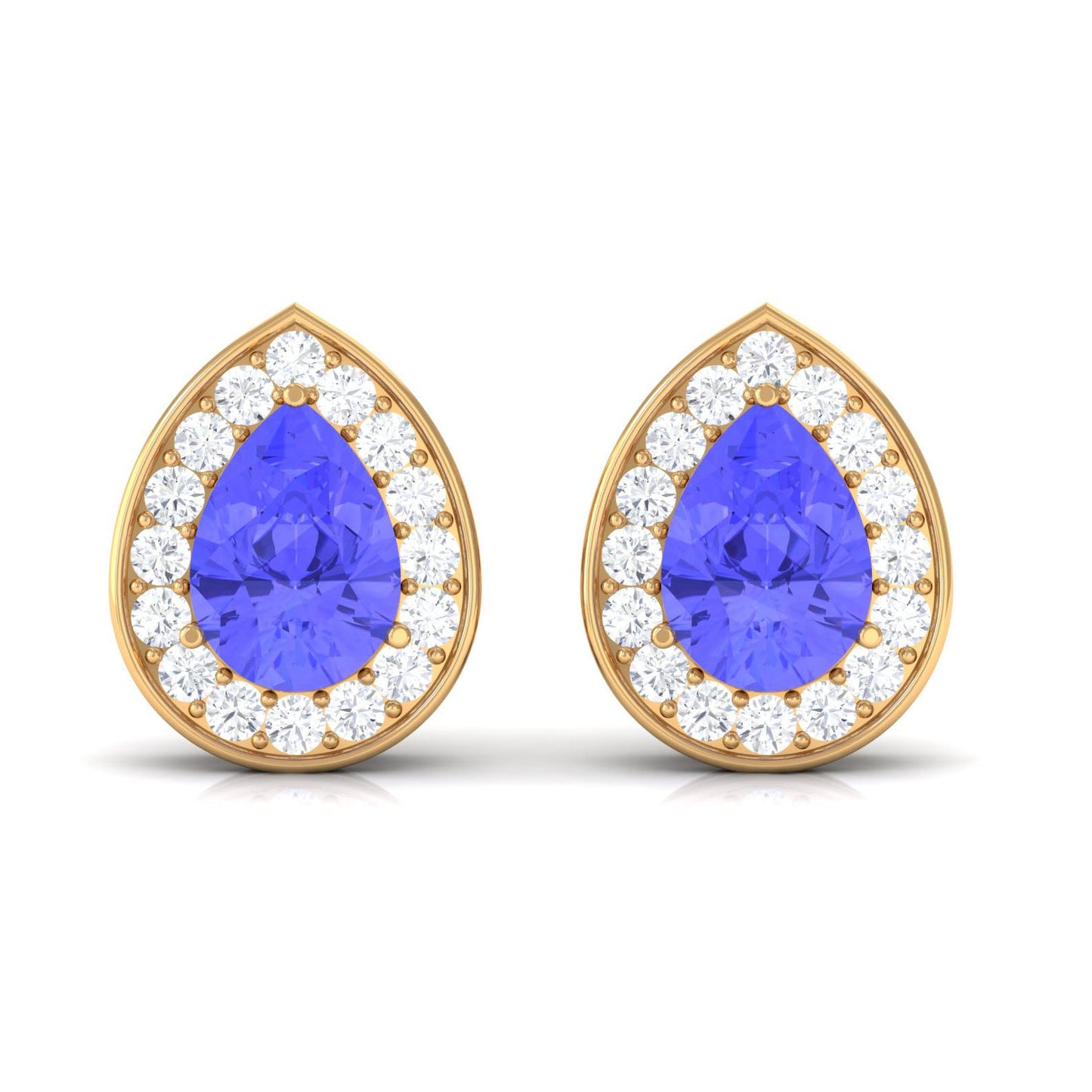 Real 1.6 Carat Pear Shape Tanzanite Stud Earrings with Diamond Halo