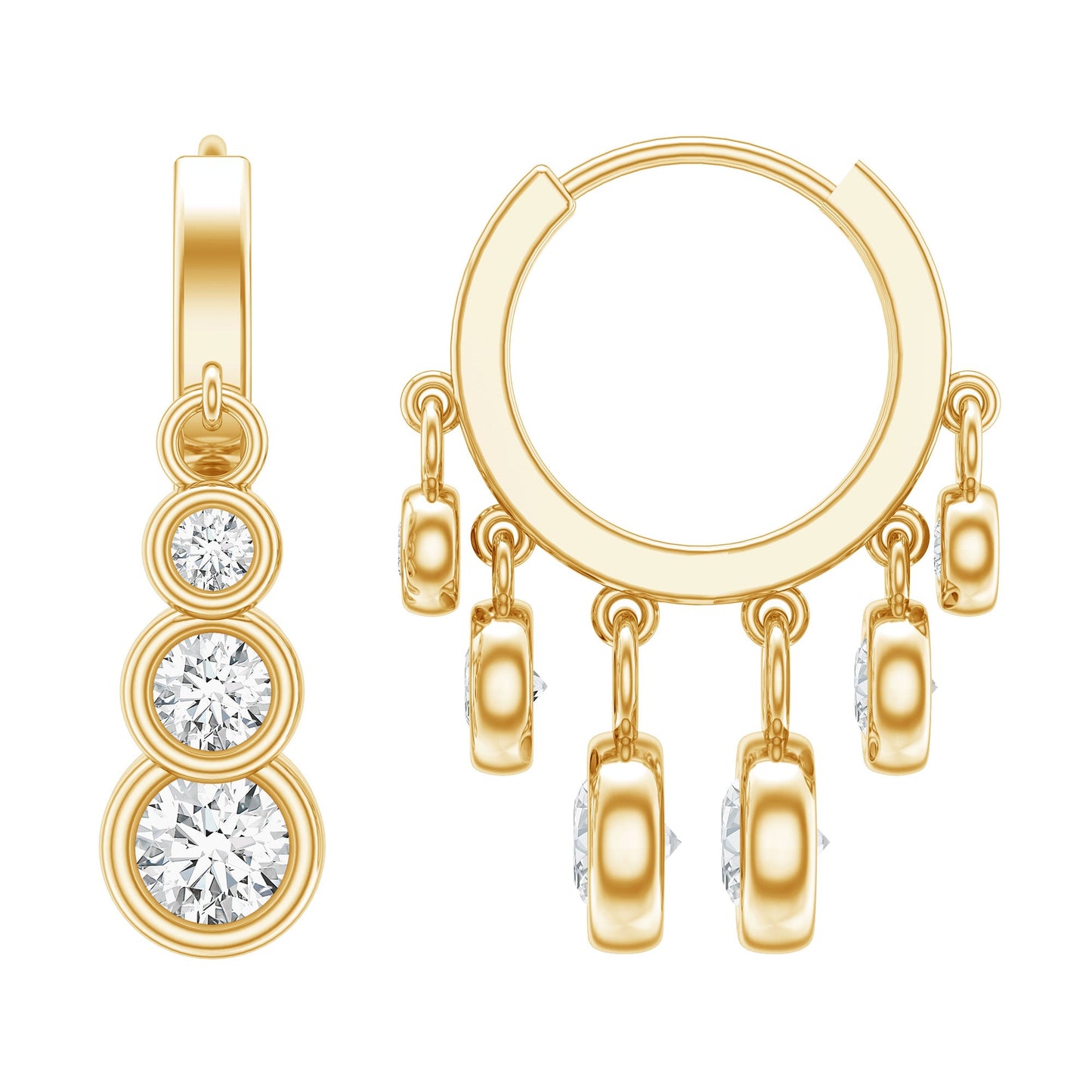 Certified Bezel Set Moissanite Hoop Dangle Earrings