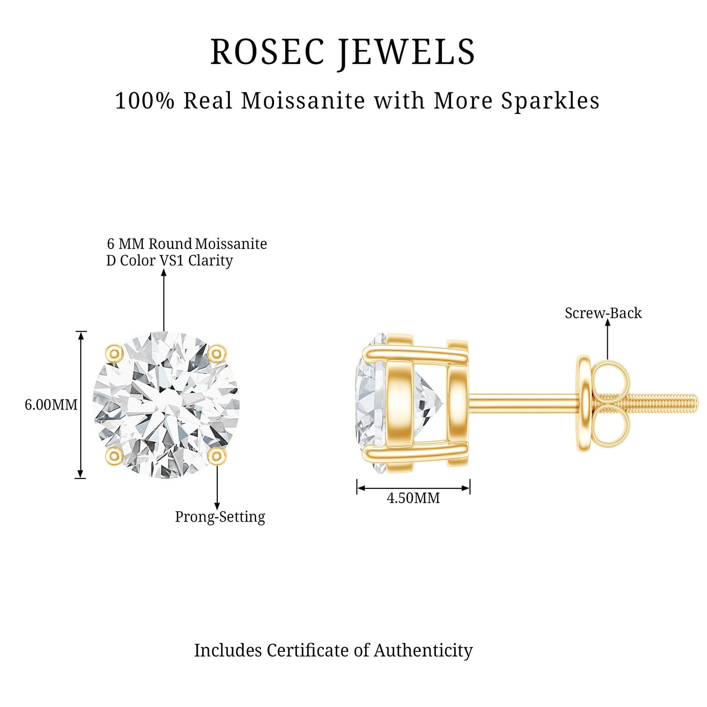 1.9 Carat Moissanite Solitaire Stud Earrings