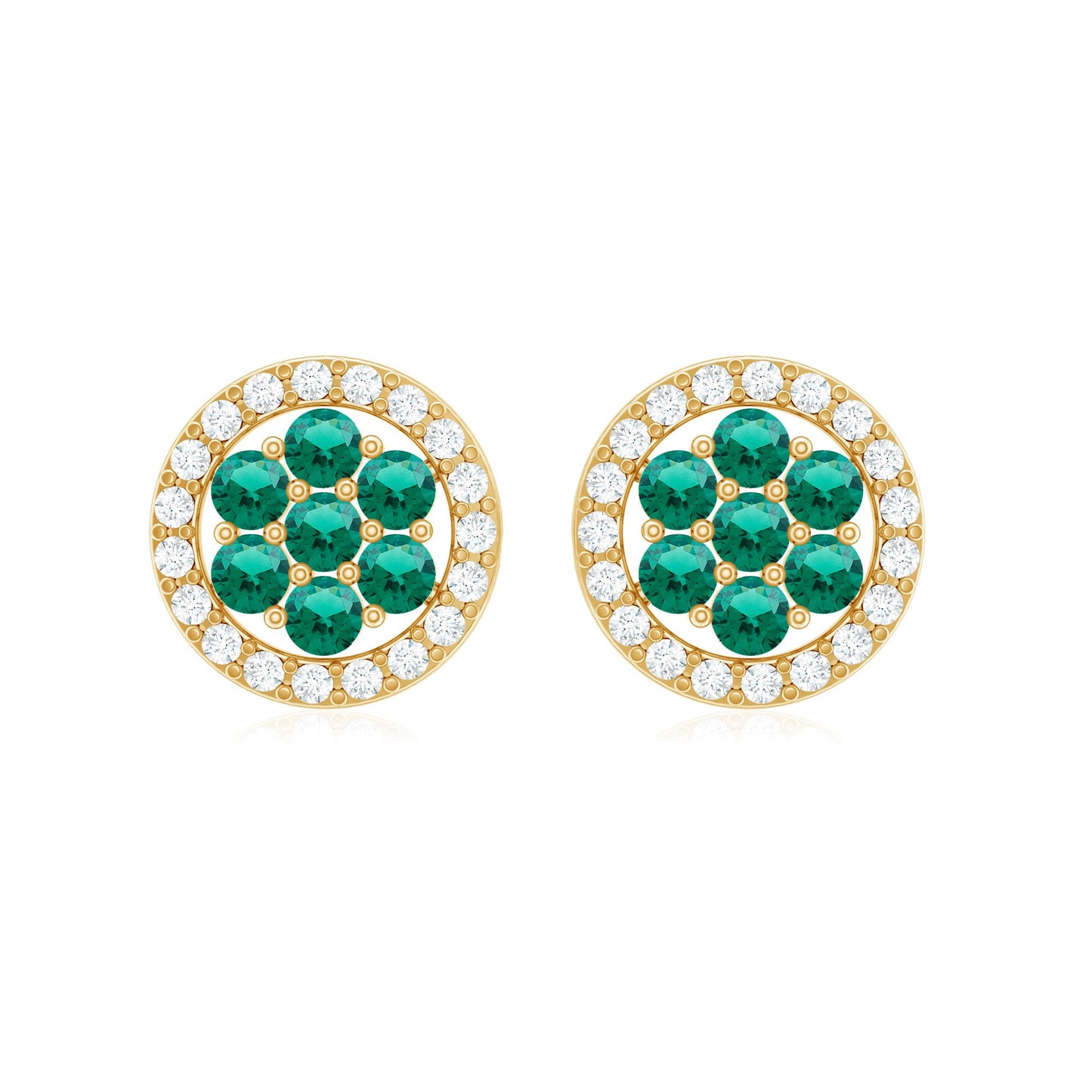 Lab Created Emerald Flower Earrings with Diamond Halo